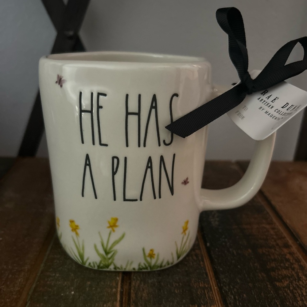 Rae Dunn HE HAS A PLAN Daffodil Floral Mug Spring Faith NEW RELEASE 2026 NEW